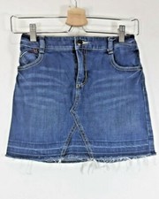 Tommy Hilfiger Girl's Size 12 Blue Denim Frayed Adjustable Waist Jean Skirt