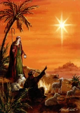 Shepherds Gazing at Star in Orange Sky Box of 18 Religious Christmas Cards
