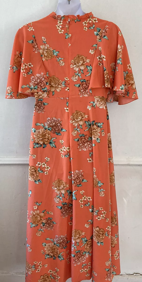 SHEIN Women s XL Orange Floral Modest Long Dress j272