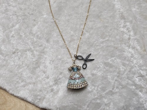 Betsy Johnson Blue Enameled Rhinestone Dress Pendant Chain Necklace - Picture 9 of 9
