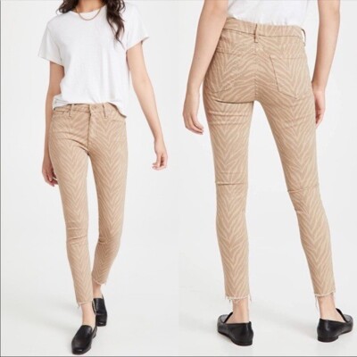 New Mother Brown Tan Zebra Stripes Looker Ankle Jeans 25