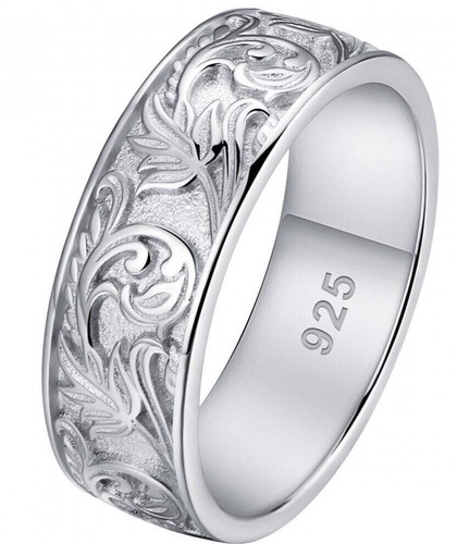 New Mens Womend 925 Silver Pattern Carved Wedding Engagement Band Ring - Picture 2 of 8