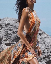 ZIMMERMANN Junie Racerback Midi Dress Floral Patchwork Cotton Resort SZ AU 0 XS