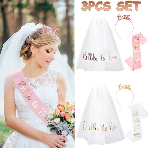 BRIDE TO BE Veil On Comb Tiara & Sash Hen Party Night Do Comb Bridal Accessories - Picture 3 of 18