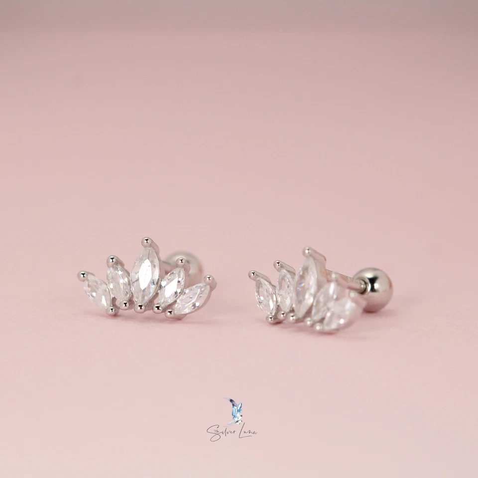 Pendientes de plata de ley 925 circonitas cúbicas flor de loto tornillo bola trasero Foto 2 de 4