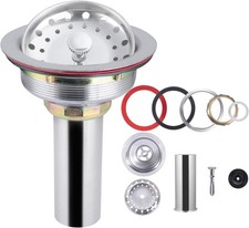 Kitchen Sink Drain Stainless Steel Replacement Kits for Opening 3-1/2" with B...