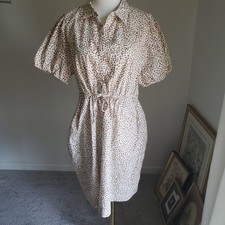 J. Crew Animal Print Dress Short Sleeve Collared Drawstring Waist Size 14