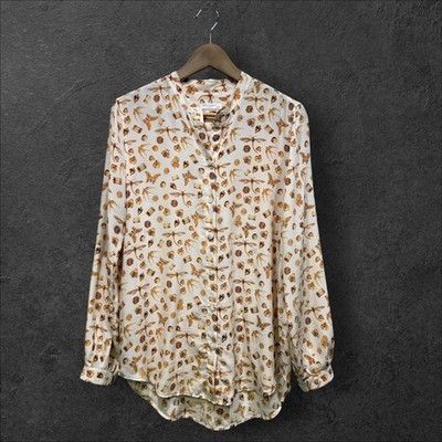 Equipment Femme Silk Blouse XS Cream Gold Insect Jewelry Print Blouse