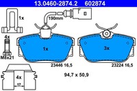 Bremsscheiben-BremsbeläGe-Kit ATE 13.0460-2874.2 VAG 701 698 451 VAG 7D0 698 451