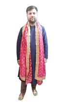 Men Wedding Stole Groom Indian Dupatta Handmade Silk Traditional Pink Scarves