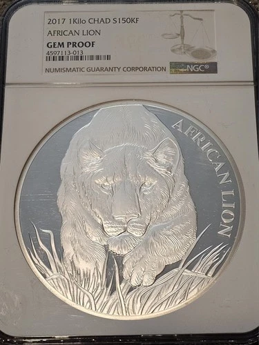 2017 Chad 150,000 Francs African Lion NGC GEM Proof One Kilo Silver Coin