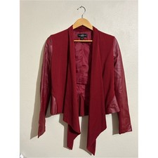Bagatelle Women's Leather Ruby Red Draped Open-Front Jacket Medium