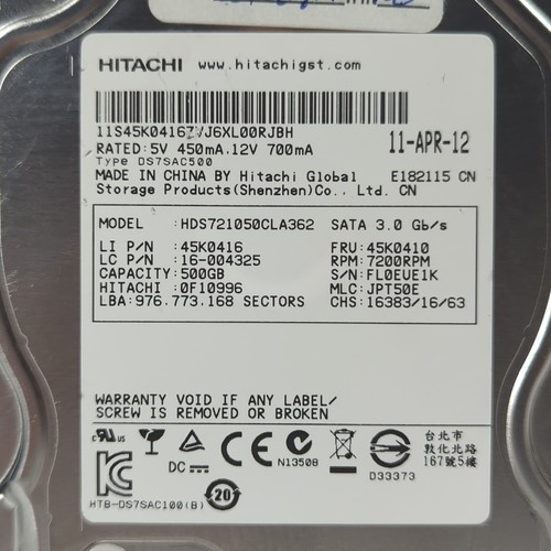 Hitachi HDS721050CLA362 500GB SATA 3.5" Hard Drive 7200RPM Desktop HDD - Afbeelding 3 van 5