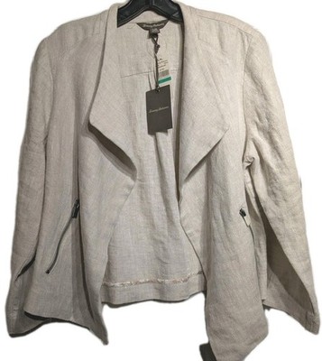 Tommy Bahama Jacket Womens L Beige 100% Linen Twill Open Malene Zip Pocket NWT