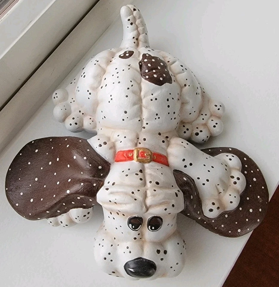 Estatuilla de cerámica hecha a mano para perro estante cuidador oreja larga manchada pisapapeles cachorro Foto 2 de 4