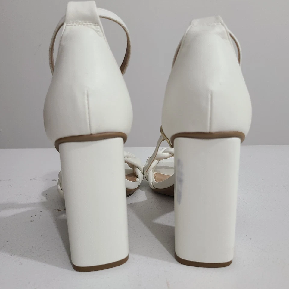 Женский размер 9-Dream пара с открытым носком лодыжки ремень белый коренастый каблуки туфли сандалии - Изображение 4 из 4