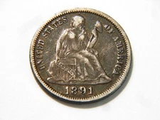 1891-P XF Silver Seated Liberty Dime,  Nice Better Grade Vintage Coin to collect