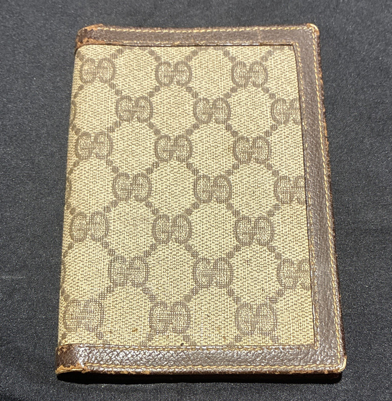 Gucci GG Monogram Leather Ring Binder Address Book Organizer A-Z Tabs Brown