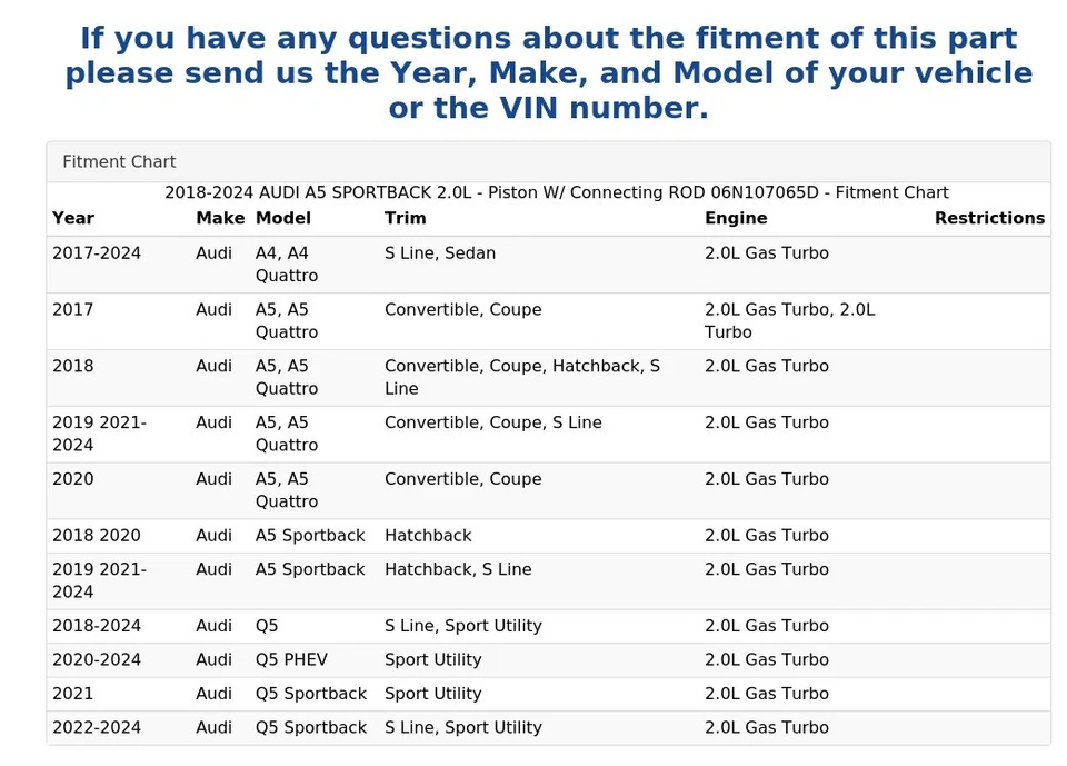 2018-2024 AUDI A5 SPORTBACK 2.0L - Piston W/ Connecting ROD 06N107065D - Image 4 of 4