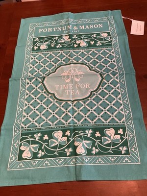 Fortnum & Mason Time For Tea, Turquoise Cotton Tea Towel, New with Tags