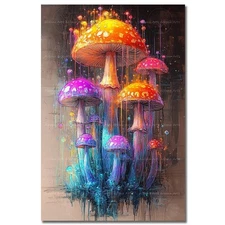 COLORFUL MUSHROOMS ART PRINT, Cottagecore Forest Decor, Fantasy Mushroom Poster