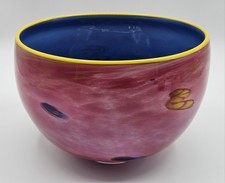 '02 Antonio Garcia Art Glass Bowl Hand Blown Cased Cobalt Blue/Pink 6.5