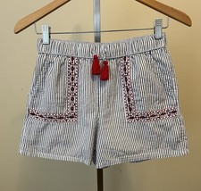 Vineyard Vines Girls Large 14 Shorts Sparkler Striped Tassle White Blue Lined