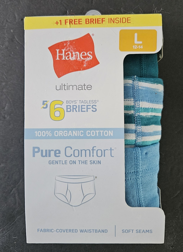 Hanes Ultimate 6 Briefs Boy Sz L (12-14) Tagless 100% Organic Cotton Comfort New - Picture 13 of 13