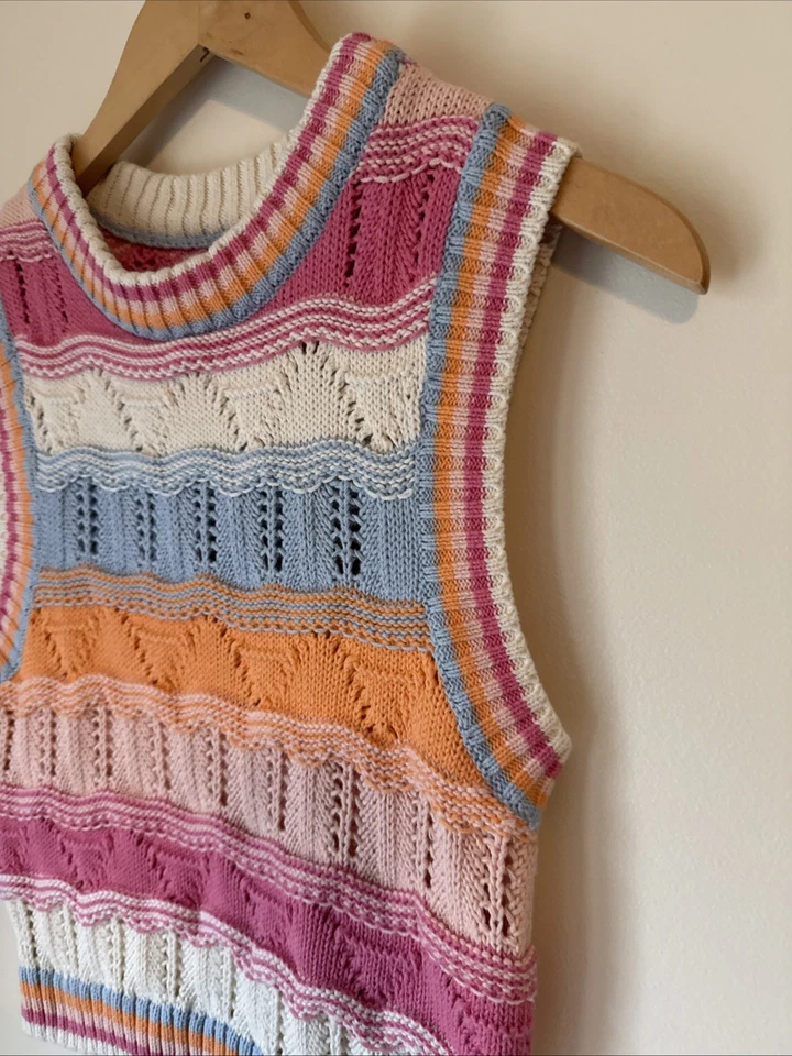 Chaleco Suéter Algodón Para Mujer Talla S Tejido Cottagecore Preppy Pullover Informal Foto 2 de 4