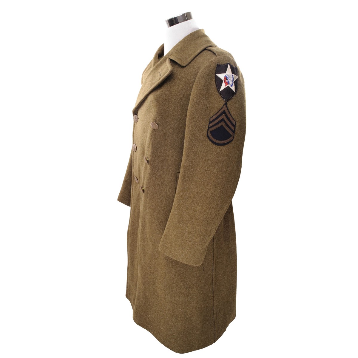 VINTAGE US ARMY M-1939 OVERCOAT WOOL COAT 2ND DIVISION PATCH 1942