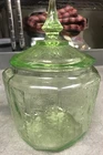 Vtg Anchor Hocking Princess Green Depression Glass Biscuit Cracker Cookie Jar