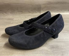 Hotter Charmaine Dark Blue Suede Mary Jane Court Shoes Heels Size 4.5 EXF