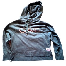 Calvin Klein Performance Fashion Crop Hoodie in Green Gold Lettering Women's M