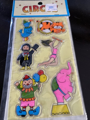 Super Circus Stick On Puffy Stickers Mint Sealed Vintage Pink Elephant Clown New