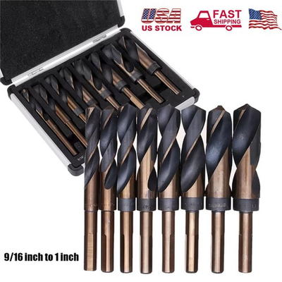 #ad 8pc HSS Cobalt Silver amp; Deming Drill Bits Set Large Size 9 16quot; to 1quot; Reduced 1 $28.99