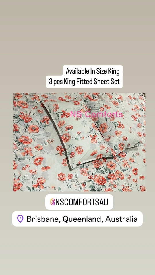 Premium Quality King Size 100%Cotton Floral Soft Printed 3PC Fitted Bedsheet Set - image 2 of 4