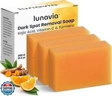 Lunavia Kojic Acid Dark Spot Remover Soap with Vitamin C, 3 Pack for Face