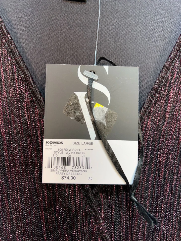 Mini vestido de fiesta envolvente Simply Vera Vera Wang para mujer talla L negro borgoña brillante Foto 4 de 4
