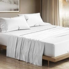 Egyptian Cotton Queen Sheets Set 1200TC Luxury Deep Pocket 4 Piece White Soft
