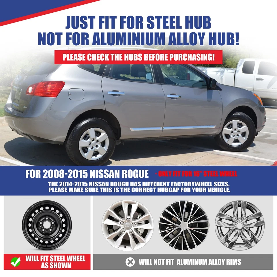 Juego de 4 cubiertas de rueda de tapacubos de 16" para Nissan Rogue / Rogue Select 2008-2015 Foto 2 de 4