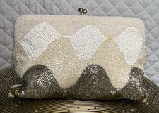Vintage Prom Beaded Clutch Purse Wavy Pattern Metallic Shimmer Glass Seed Beads