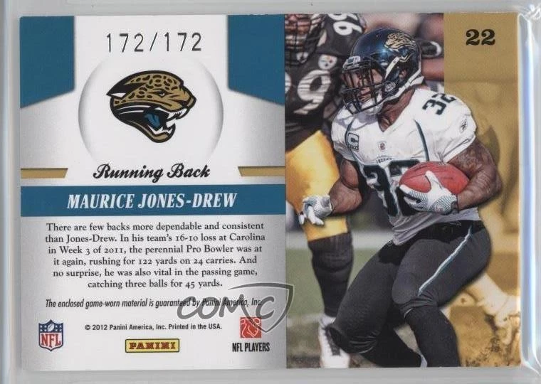 2011 Panini Totally Certified Piece of the Game /172 Maurice Jones-Drew #22 - Image 2 of 2