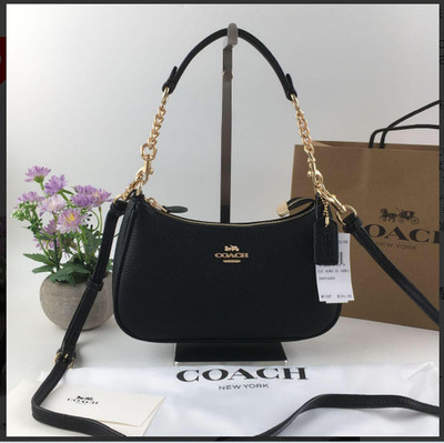 COACH CA209 TERI Shoulder Bag Hand Bag Black Refined Pebble Leather Outlet New