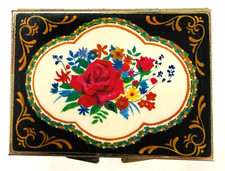 ​Vintage Floral Pill Box - Rectangular Gold Tone Trinket Case