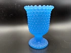 Vintage Fenton Blue Opalescent Hobnail Glass Votive Candle Holder Toothpick Vase