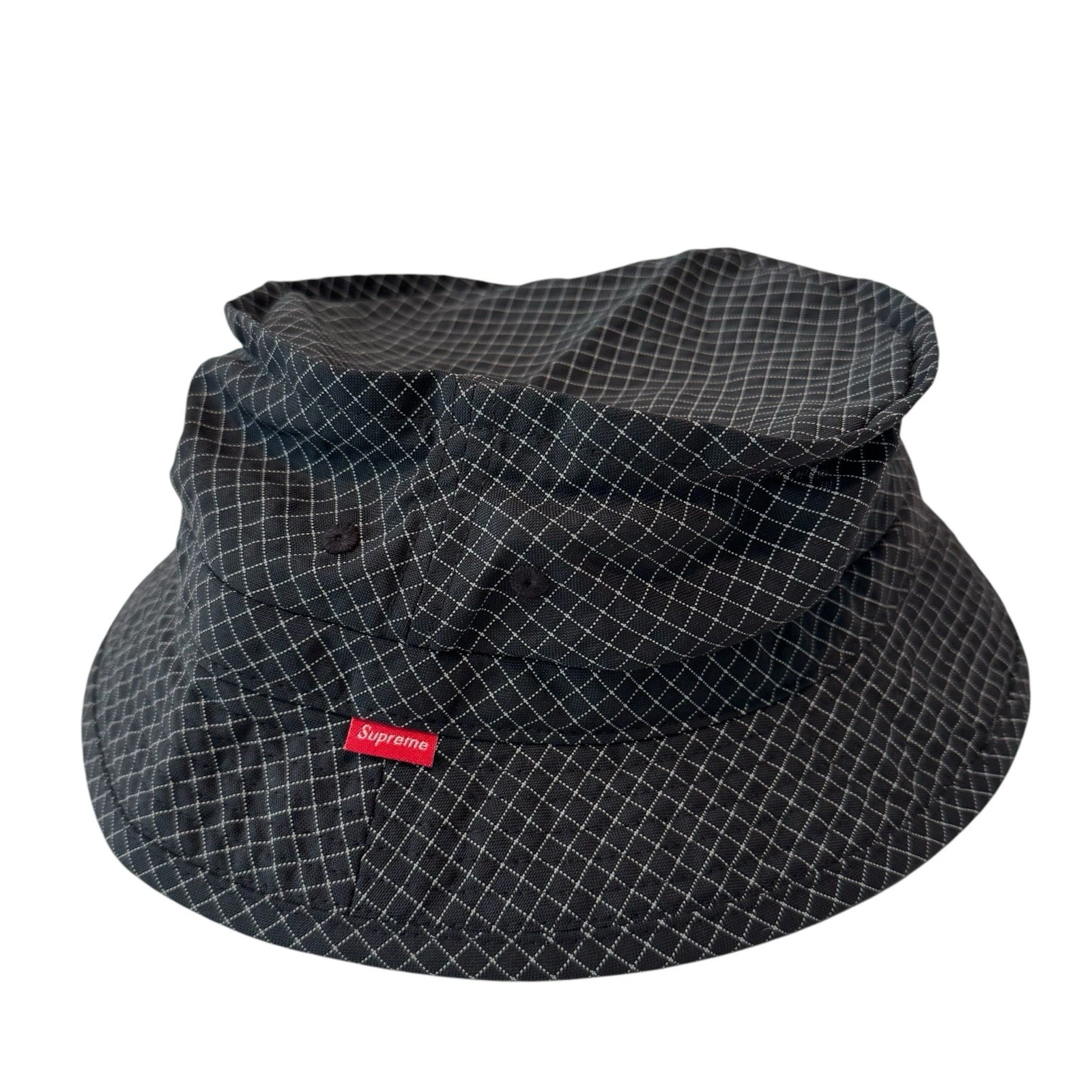 Chapeau seau Supreme New York 3M Scotchlite matière réfléchissante noir blanc M/L