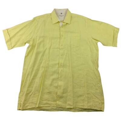 VISCONTI UOMO Mens Shirt Size 2XL 100% Linen Square Button Up Short Sleeve