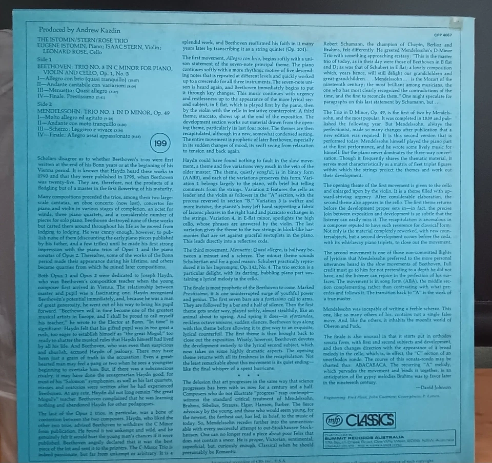 The Istomin/Stern/Rose Trio - Beethoven / Mendelssohn - LP Record excellent - Image 2 of 3