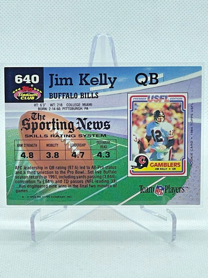 1992 Topps Stadium Club JIM KELLY Card #640 Buffalo Bills Football HOF SC QB - Image 2 of 2