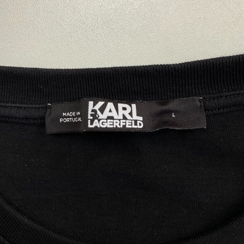 KARL LAGERFELD Black Flock Print Crew Neck T Shirt Size L - Picture 4 of 9